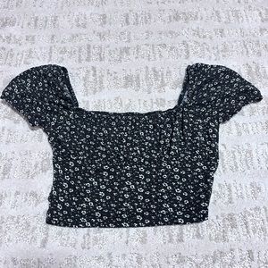 Black crop top with small white flowers